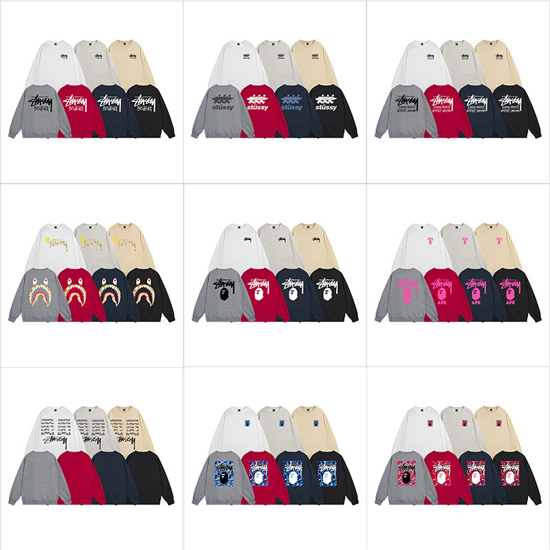 Cross-Border Stu American-Style Sweatshirt for Men and Women with Classic Letter Print Skateboard Tour Long-Sleeve Crew Neck Jacket