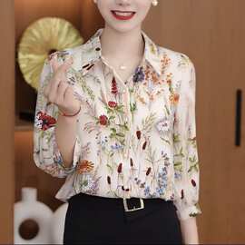 碎花雪纺衬衫女士夏季新款宽松大码显瘦减龄洋气漂亮别致小衫上衣
