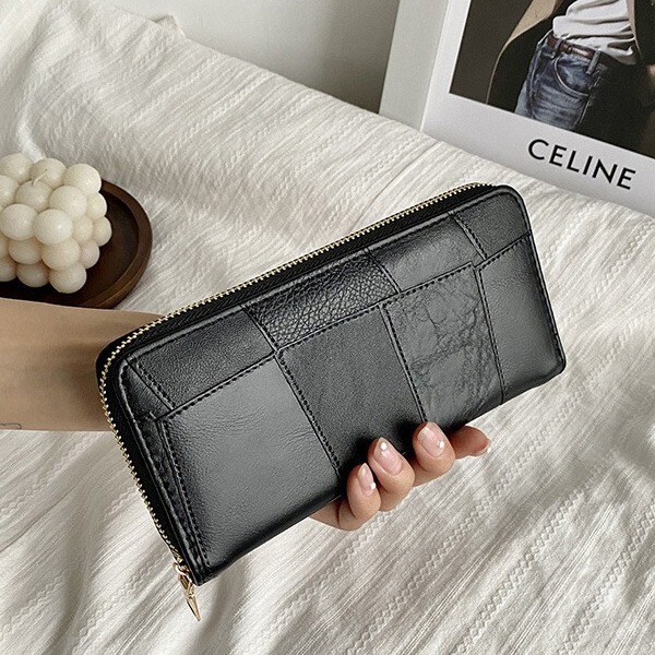 New Wallet Men's and Women's Long Single Zipper Clutch Bag Fashionable Vintage Stitching Large Capacity Wallet Change Mobile Phone Bag New Wallet Men's and Women's Long Single Zipper Clutch Bag Fashionable Vintage Stitching Large Capacity Wallet Change Mobile Phone Bag
