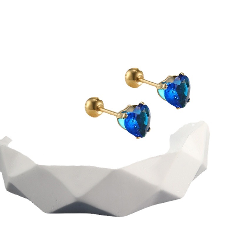 Pendientes de Gema artificial azul japonés y coreano personalidad de la moda pendientes de la gema de la hebilla del giro del tornillo del acero inoxidable de la joyería de Xupin