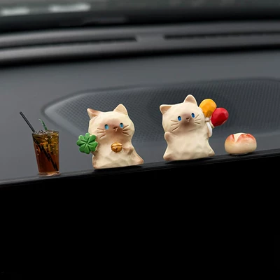 Creative cat car dashboard decoration, Sürətlər qutusu və əl tormozu başlıqları - four-leaf-bell-cat-balloon-cat-american-style-bread-ornament-4