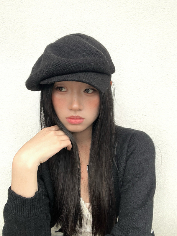 格蕾系超显脸小复古羊毛针织报童帽简约纯色八角帽女报童帽前进帽|undefined