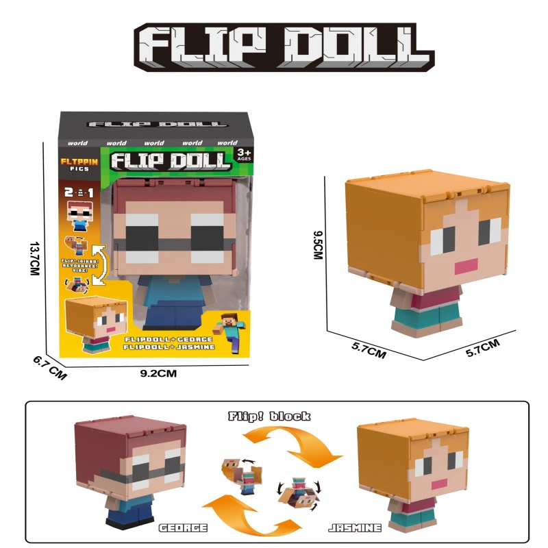 Кукла-гигант Flip Doll (MC) трансформирующая кубическая фигура — стиль Steve/Alex, 2 в 1 разворот, подарочная коробка с витриной, возраст 3+