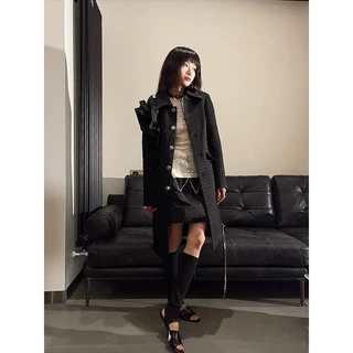 设计师女装 提花爱心肌理感肩头盘花夹棉外套棉风衣
