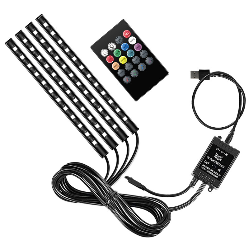 LED de automóviles LED de automóviles USB luz de atmósfera colorida luz de control de voz RGB lámpara de pie interior image 5