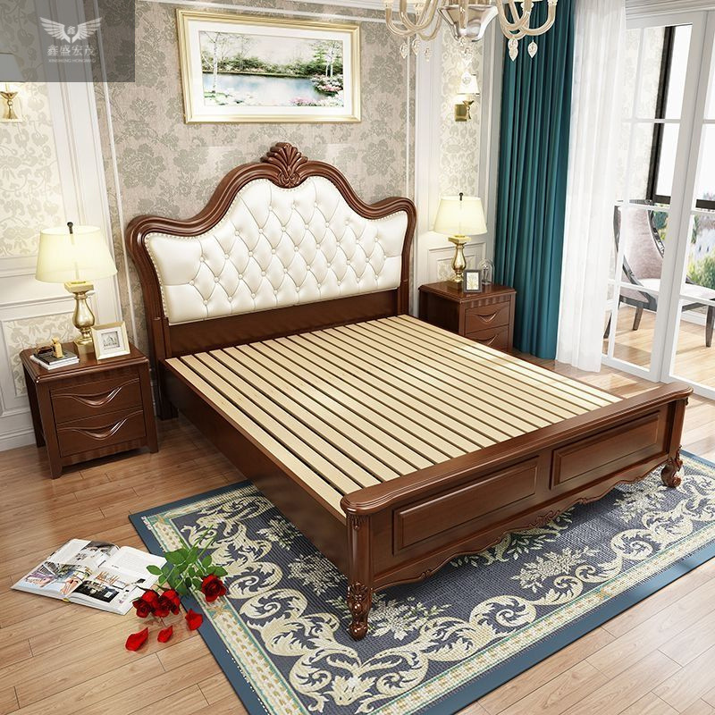 Dormitorio principal cama americana de madera maciza 1.5 cama doble retro europea moderna cama grande simple cama de boda cama de princesa