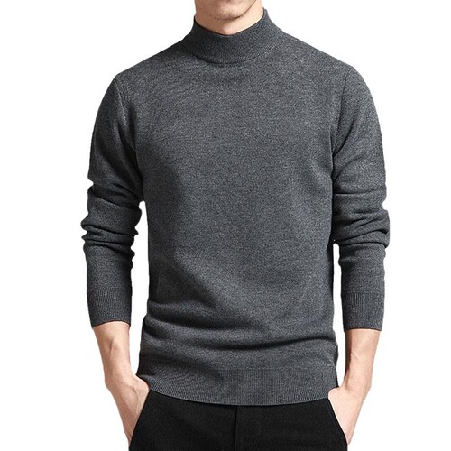 New men's sweater fashionable youth casual semi-high collar solid color primer sweater wool top