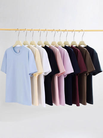 Japanese style 230g heavy cotton short sleeve t-shirt women's all-match round neck shoulder top solid color half sleeve wholesale T-shirt men