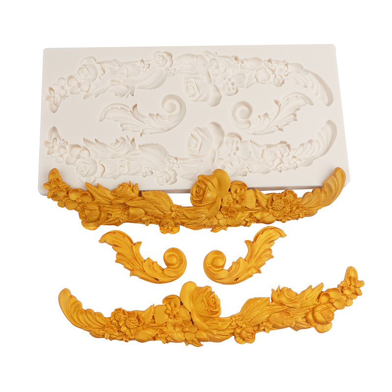 Molde de silicona para pastel horneado patrón europeo estilo retro en relieve molde de chocolate molde de flip seco