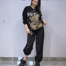 欧美新款外贸跨境女装休闲圆领宽松镶钻基本款女式卫衣套装秋季潮