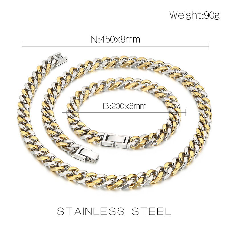 Hip-Hop Simple Style Solid Color Titanium Steel Polishing 18K Gold Plated Men's Bracelets Necklace display picture 1
