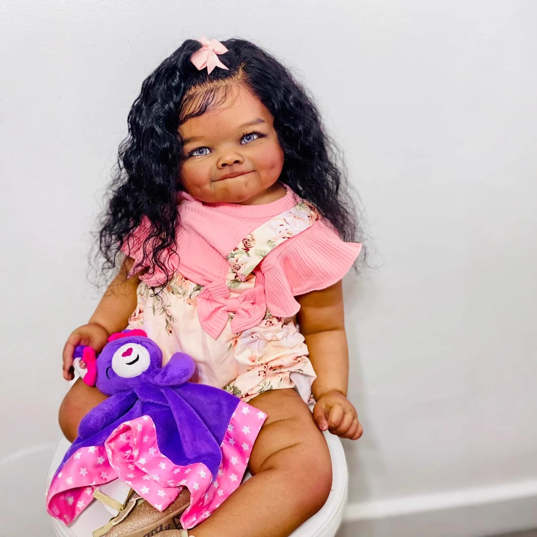 NPK genuino 24inch hoyuelo sonriente tono de piel oscuro muñeca Raya cabello implantado a mano fuente transfronteriza