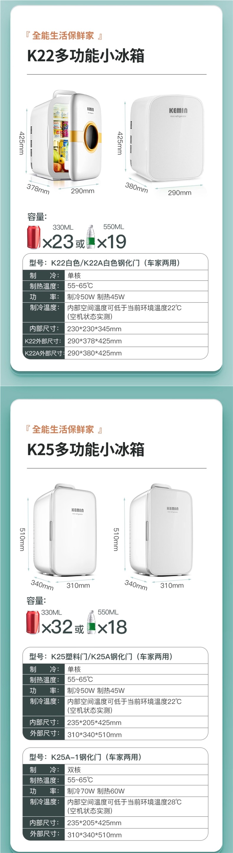 KEMIN portable mini USB refrigerator, small household refrigerator, new model for dorms, mini fridge for one person, and other options