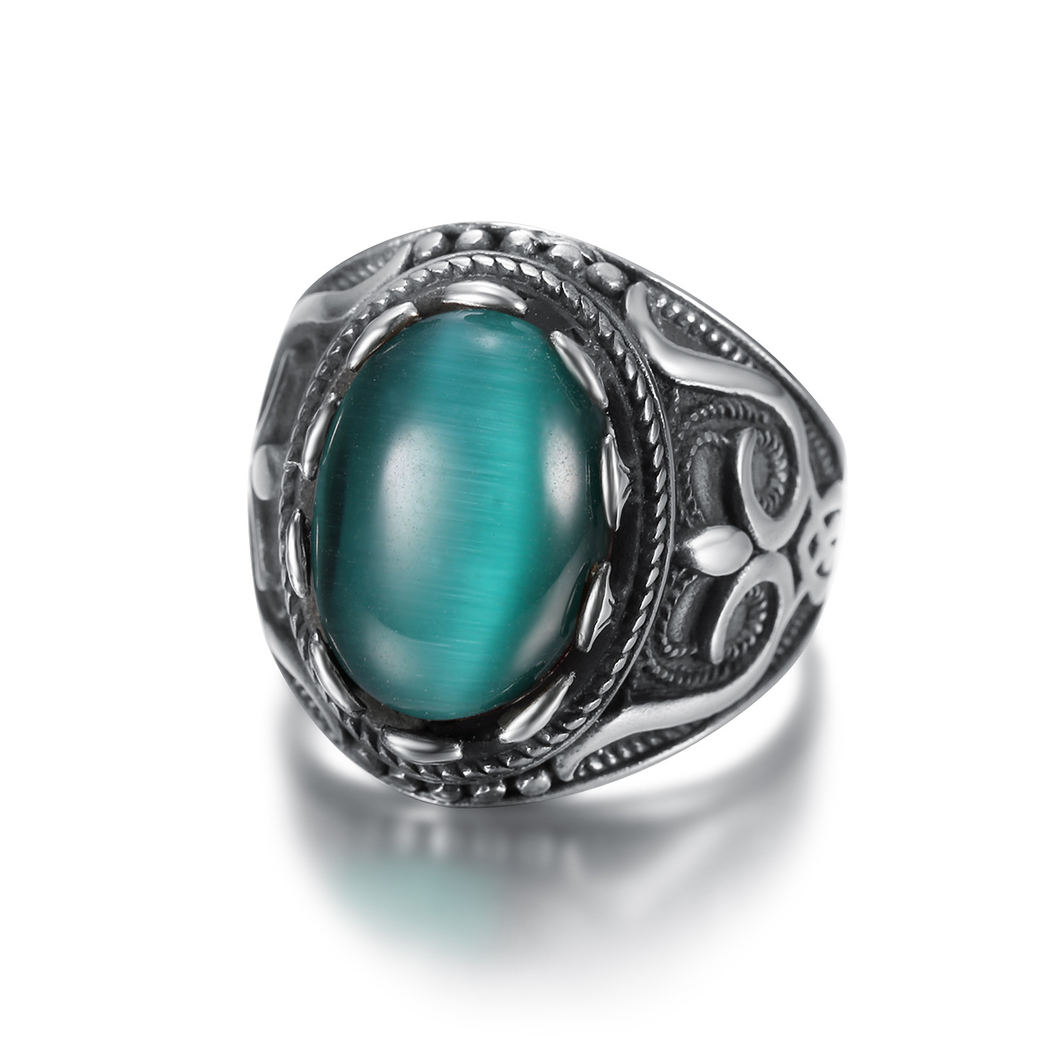 Anillo de acero inoxidable WISH con piedra preciosa para hombre, piedra preciosa ovalada grande y sencilla, anillo de moda urbana de estilo europeo y americano.