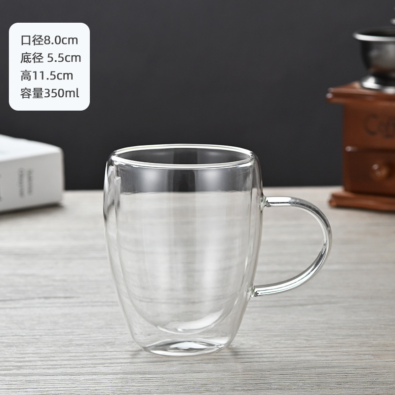 Oficina de doble capa de vidrio con mango aislado té de doble capa taza de café taza de vidrio transparente taza de leche
