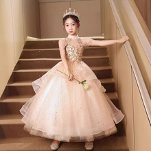 儿童粉色礼服生日公主蓬蓬裙花童女童主持人钢琴演奏小众轻奢高端
