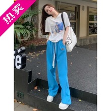 网红运动休闲套装女夏季2024新款时尚减龄短袖阔腿裤两件套洋气潮