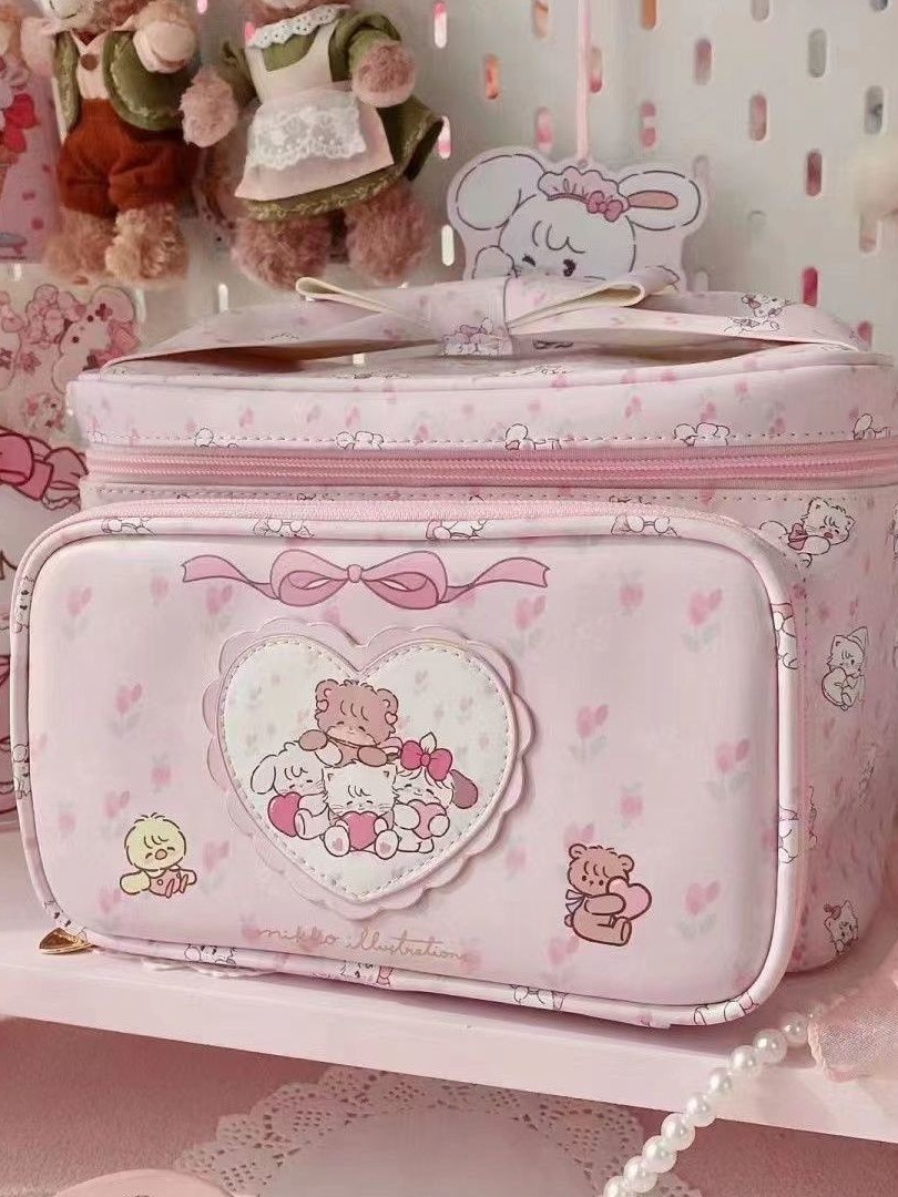 Bolsa de maquillaje PU gran capacidad | Neceser portátil con diseño animado