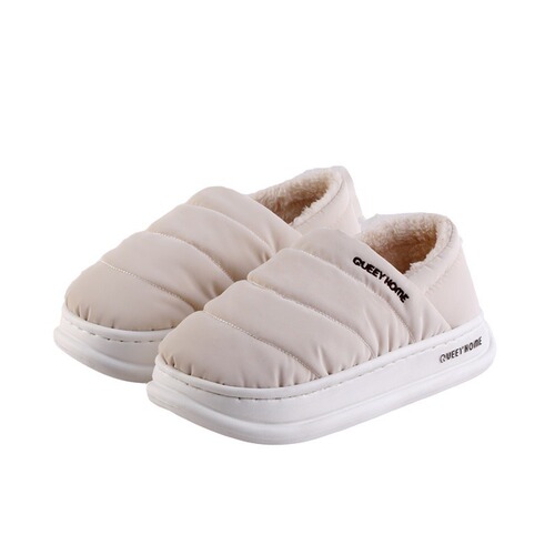 Cotton slippers with heel for women, autumn and winter 2024 new style, non-slip, waterproof down cloth plus velvet, warm confinement shoes that can be worn outside