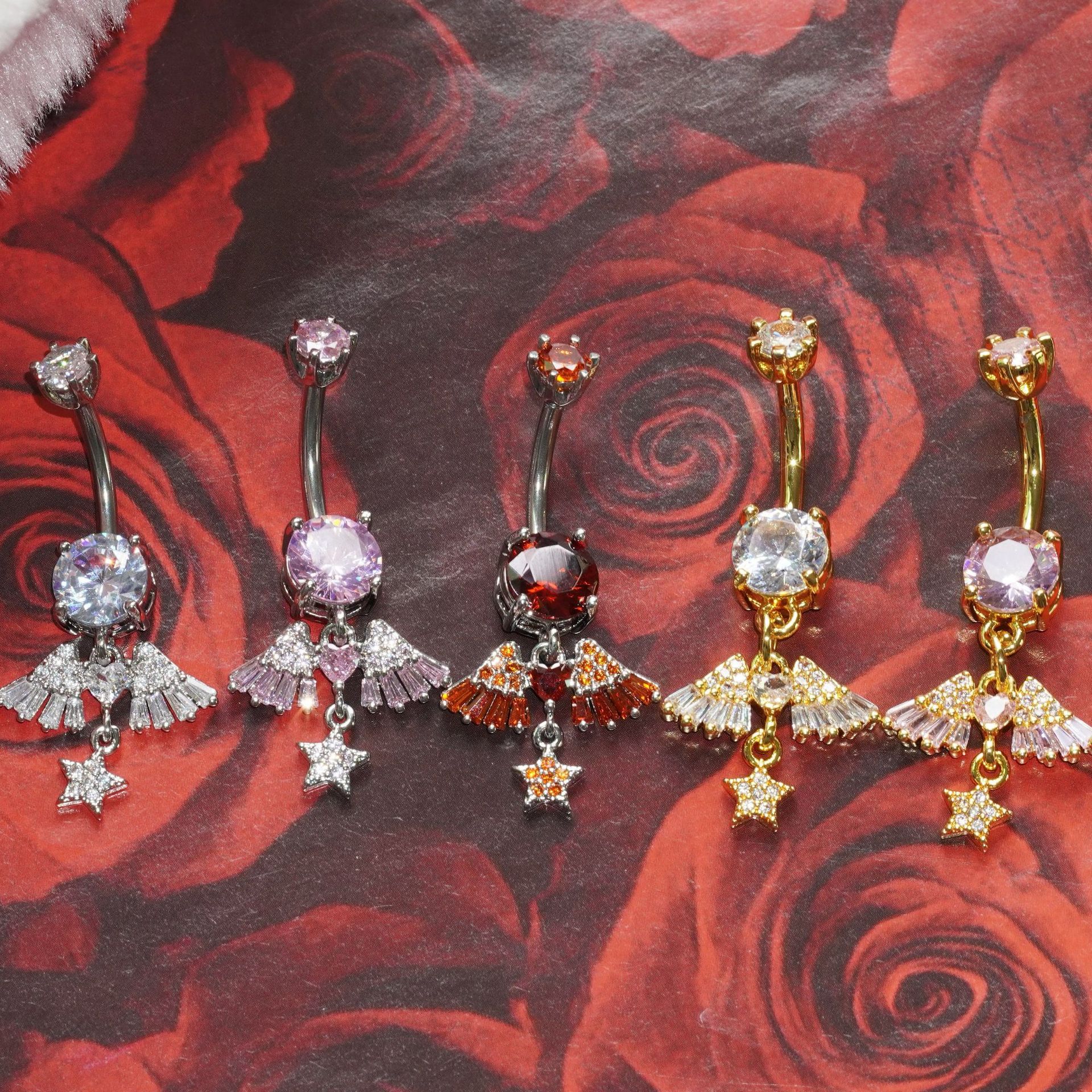 Piercing nombril ailes d'ange en zircon avec incrustation cuivre_voghion.com