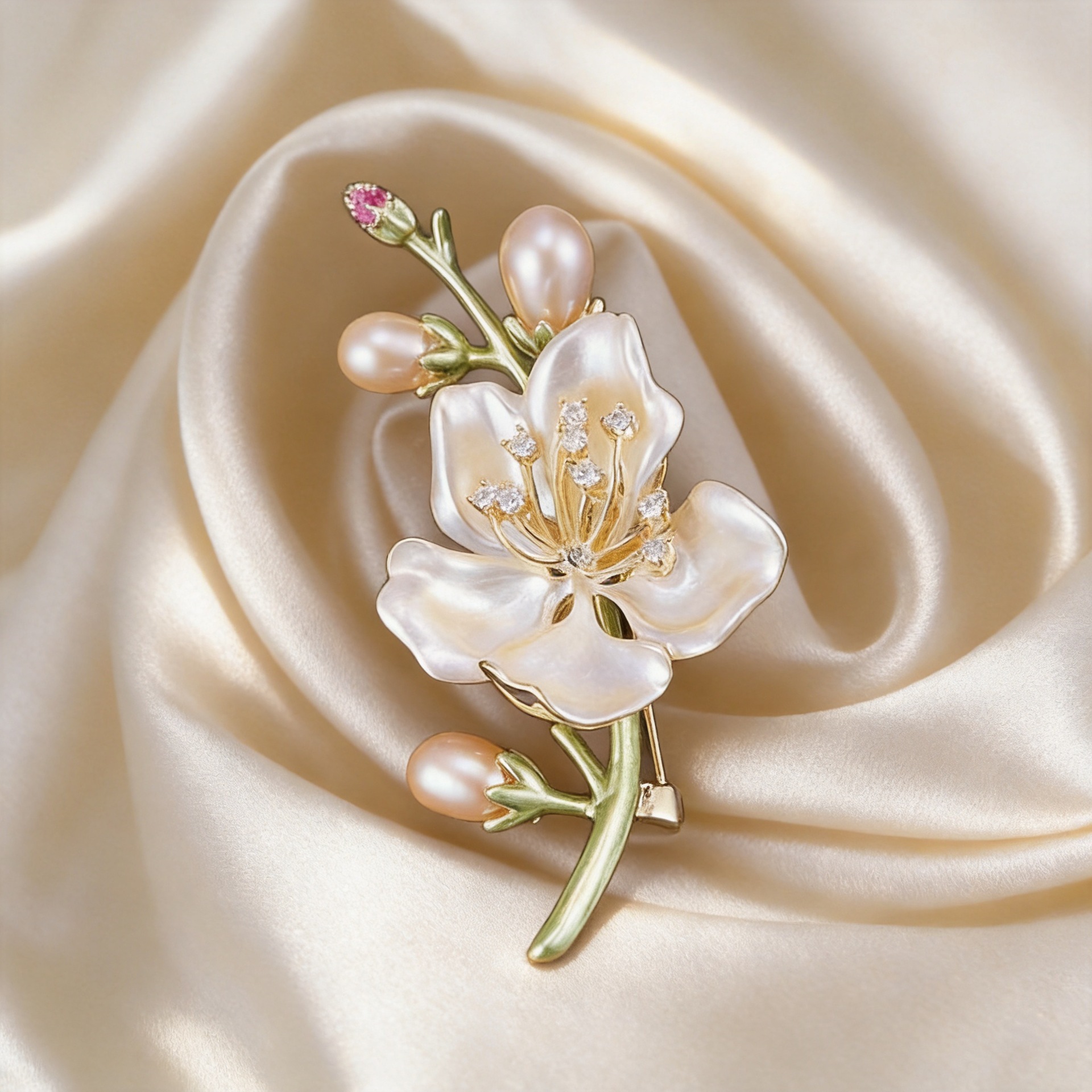 Enamel Oil-Drip Freshwater Pearl Magnolia Brooch Anti-Exposure Vintage Chinese Style Dress Qipao Versatile Brooch Pin