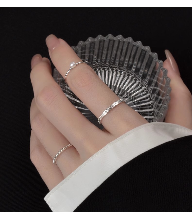 3g Weight Pearl Inlay Material Open Rings Classification Adjustable Ring Size 1 Piece Quantity Daily, Street Occasion 925 Sterling Silver Material Geometric Pattern Women's Gender Polishing, Inlay Design Simple Style Style 925 Sterling Silver Pearl Geometric Open Rings 12