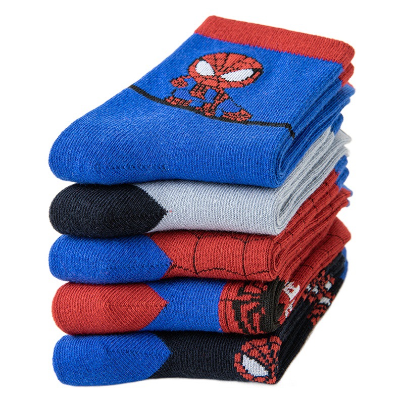 Calcetines de niño Spider-Man primavera y otoño transpirable algodón peinado media pantorrilla calcetines Otoño e Invierno medio y grande niños estudiante dibujos animados calcetines Jum