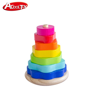 Wooden folding Tower toys in stock wholesale water-based paint wooden toys 1-3 years old baby building blocks holiday gifts