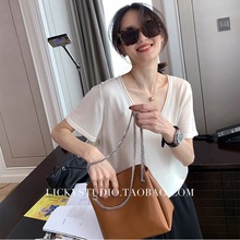 真丝感柔软凉滑的V领针织衫T恤女夏季时尚宽松短袖减龄上衣