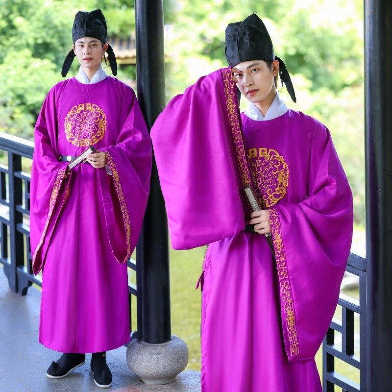Hanfu Men's Clothing, Purple Round-Neck Robe, Restored Tang Dynasty Official Attire, Long-Sleeved Robe, Gentleman Scholar, Ancient Style, Chinese Style Hanfu Men's Clothing, Purple Round-Neck Robe, Restored Tang Dynasty Official Attire, Long-Sleeved Robe, Gentleman Scholar, Ancient Style, Chinese Style