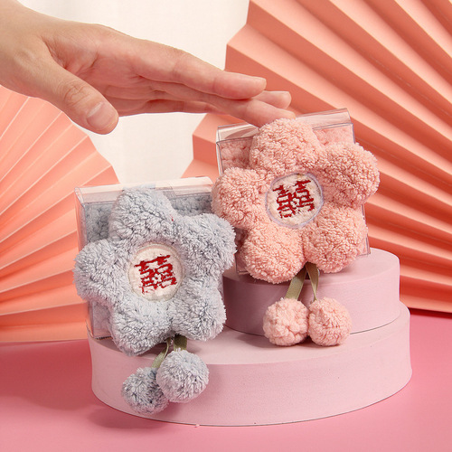 Flower towel souvenir, wedding lettering small square scarf, coral velvet, bridesmaid return gift towel, high-end wedding supplies