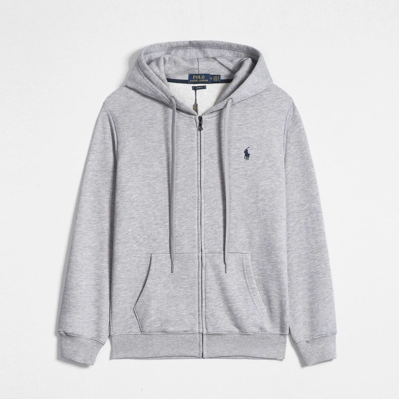Demi-season fleece hoodie, men's zip cardigan with embroidered pony, casual fit, sizes S–XXXL