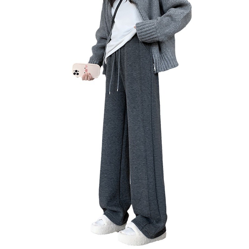2025秋冬裏起毛厚手ソフトもち米素材ワイドレッグパンツ レディース ハイウエストストレートスポーツカジュアルゆったりロングパンツ 着痩せ効果