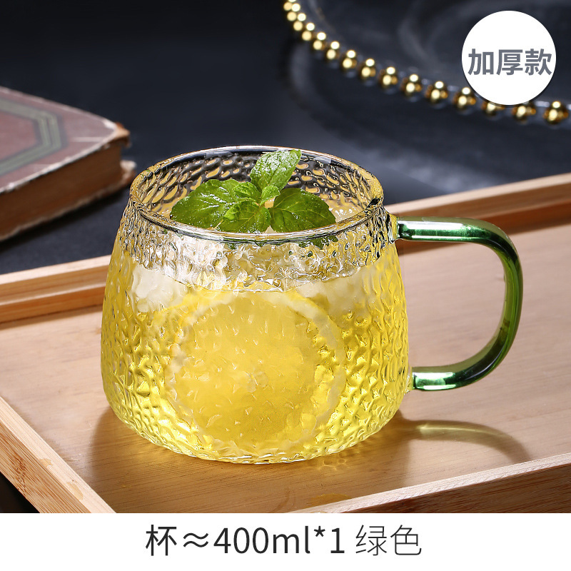 Manzana verde simple ins viento relieve taza de vidrio martillo taza de agua resistente al calor casera de agua potable mango simple taza