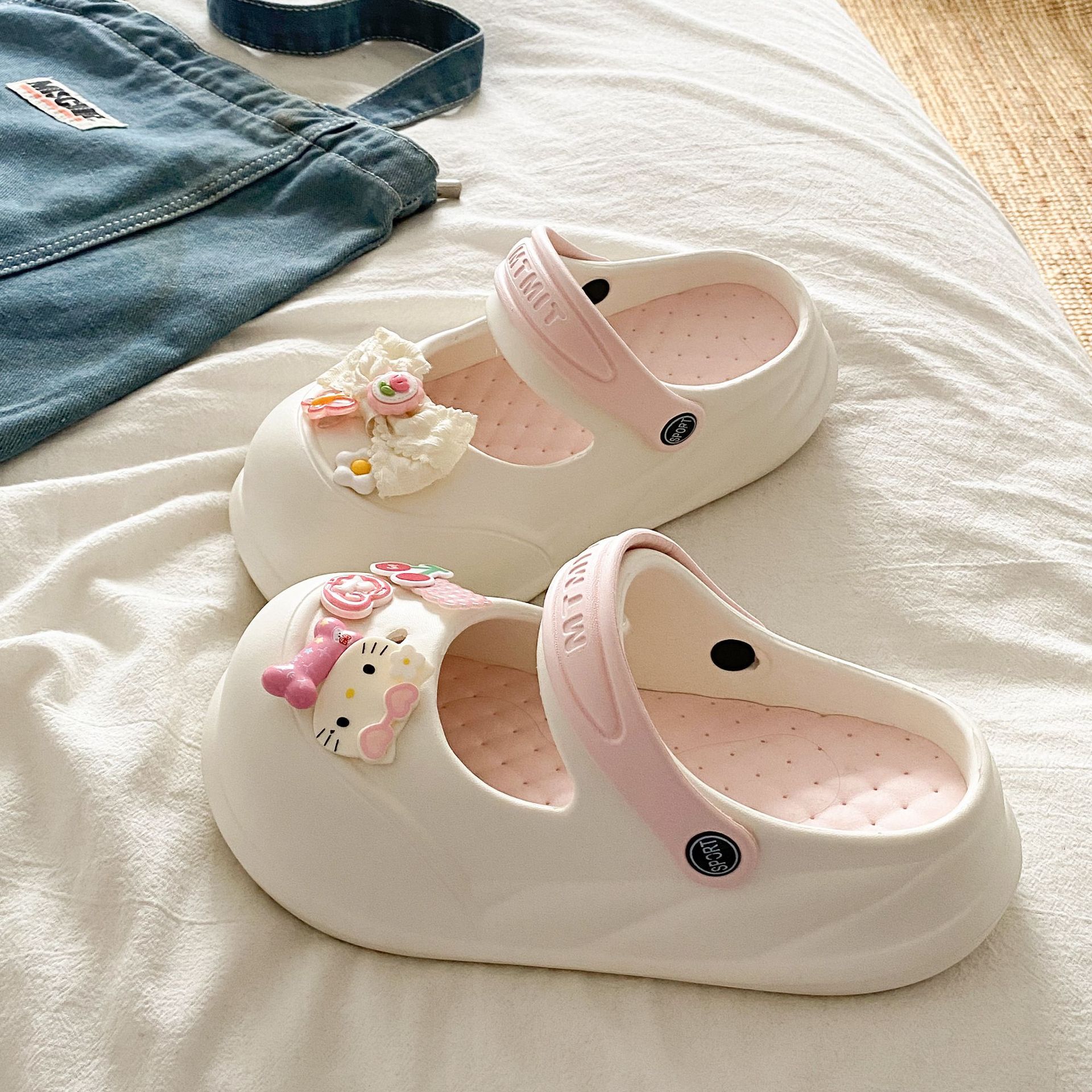 화이트 핑크 체리 리본