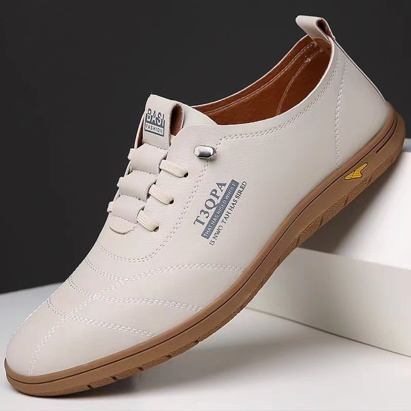 Kişi üçün ayaqqabı 2025 payız slip-on ağ dəri biznes casual