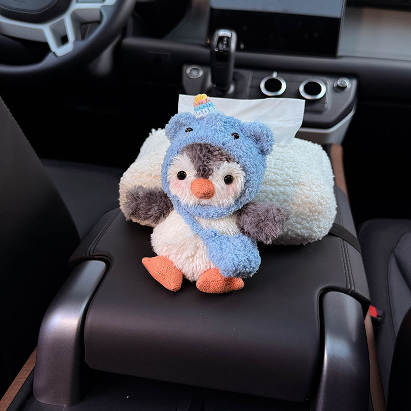 2025 nuevo lindo muñeca pingüino coche reposabrazos caja de toallas bolsa de toallas de almacenamiento de automóvil de alta calidad mujer