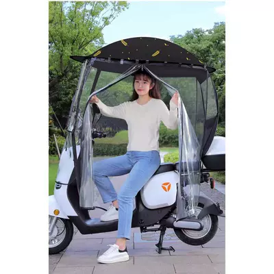 Fully Enclosed Electric Vehicle Canopy, Sunshade, Rainproof Electric Bike Canopy, Windproof Electric Vehicle Sunshade Umbrella, Rain Shelter (Elektromobil üçün ön şüşə çətiri (günlük)) - all-inclusive-side-hung-window-black-feather-the-car-has-rearview-mirrors