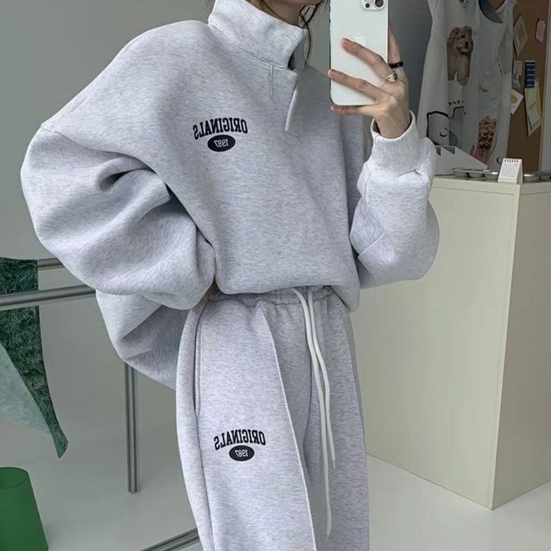 卫衣卫裤套装女2025年秋冬新款加绒炸街时尚休闲跑步运动服两件套|undefined