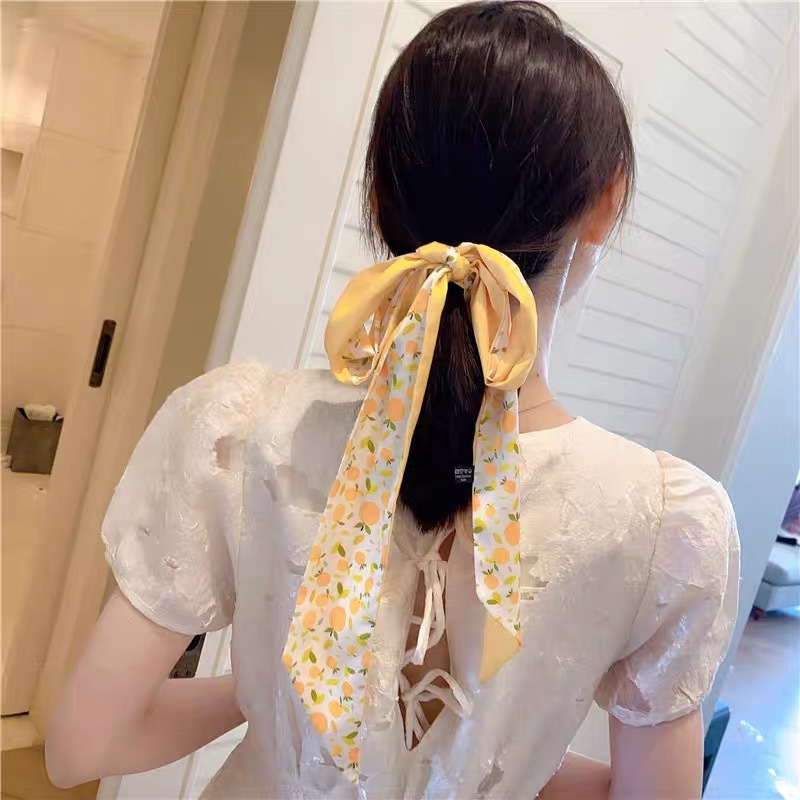 Corea nuevos accesorios para el cabello Shixi pelo trenzado largo anillo de pelo flotante Retro coreano bufanda banda de pelo de las mujeres lazo del pelo arco tocado