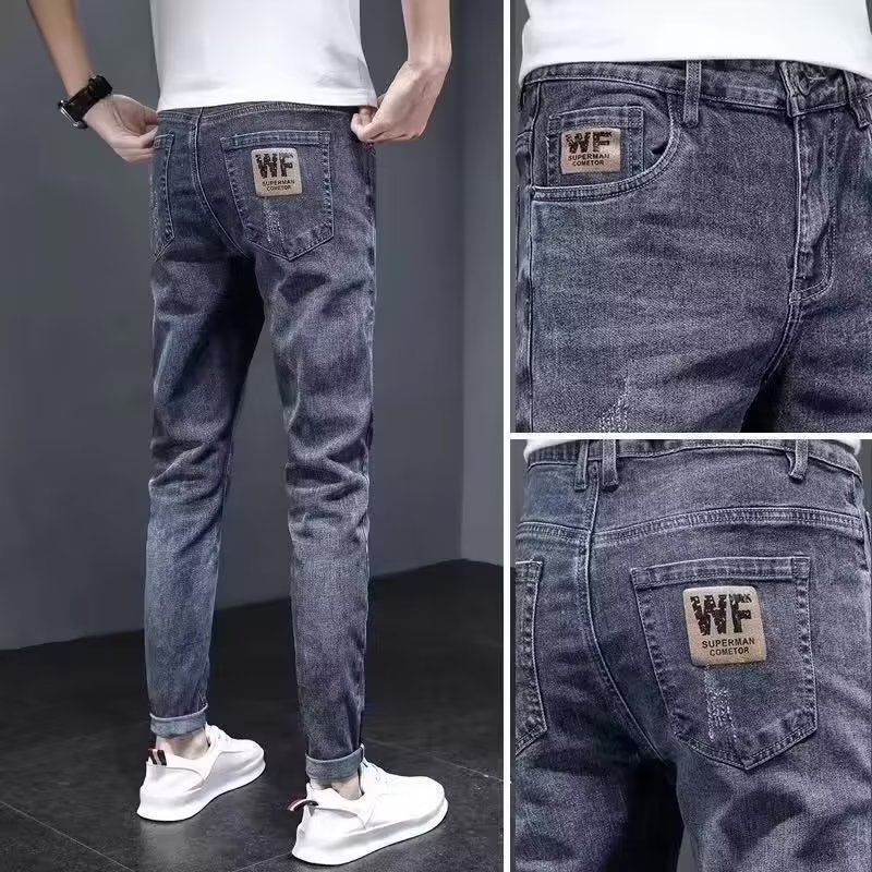 牛仔裤男士2024春秋新款宽松休闲裤男款直筒男生九分弹力哈伦裤子