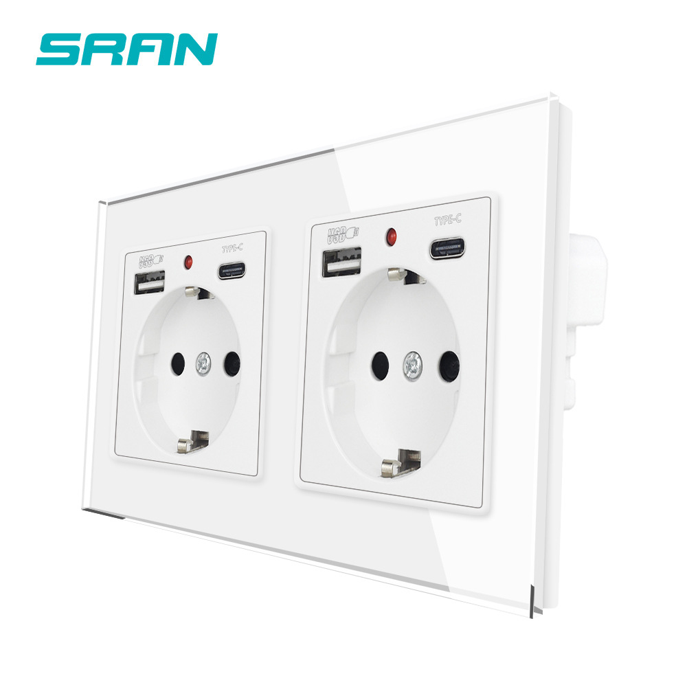 欧式USBType-C欧标德式插座玻璃面板暗装德标16A墙壁插座欧规82