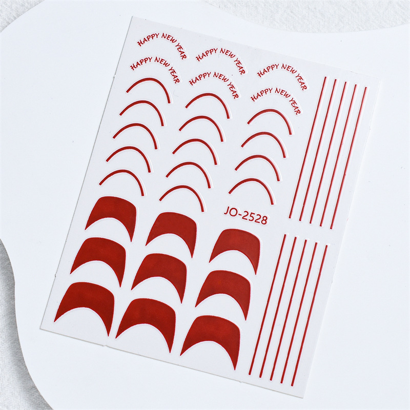 Año nuevo rojo uñas pegatinas festivo flor arco corazón francés letras ricas nuevo país estilo adhesivo uñas pegatinas