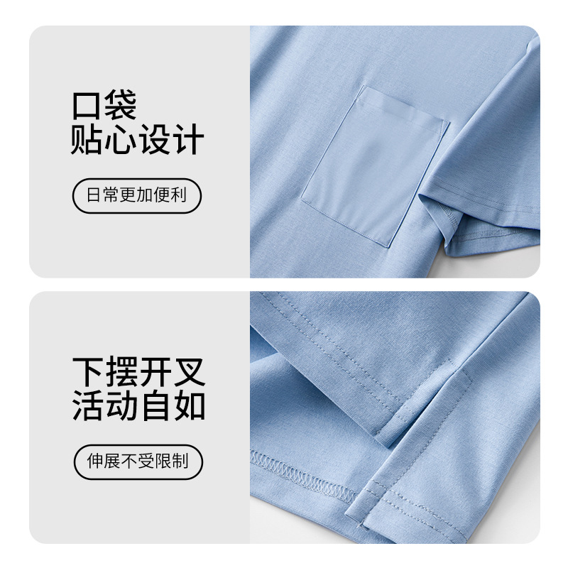 80 blusas de algodón mercerizado de primavera y verano para hombres, manga corta fresca, fondo fino, color sólido, puede salir, camiseta de bolsillo antiarrugas