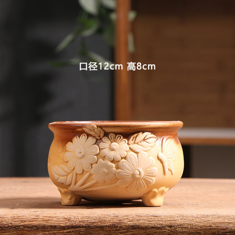 Qunseng maceta de flores de cerámica doméstica maceta de cerámica gruesa de gran calibre maceta de cerámica verde bandeja de flores al por mayor de precios especiales