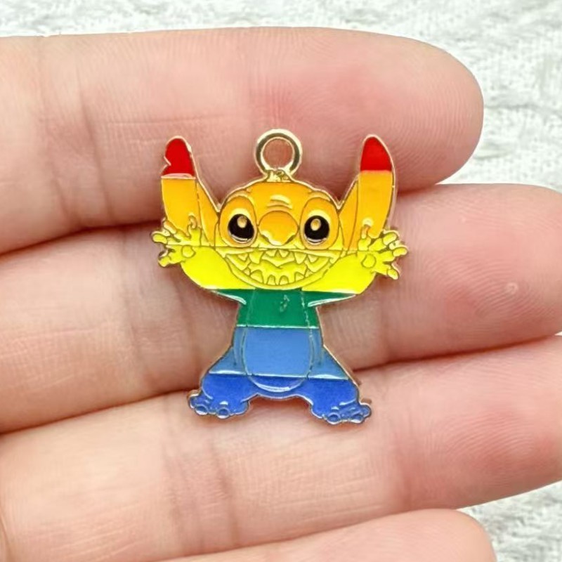 漫画アニメかわいいステッチ合金オイル滴下 diy ジュエリーアクセサリーネックレスイヤリングブレスレットキーホルダーペンダント|undefined