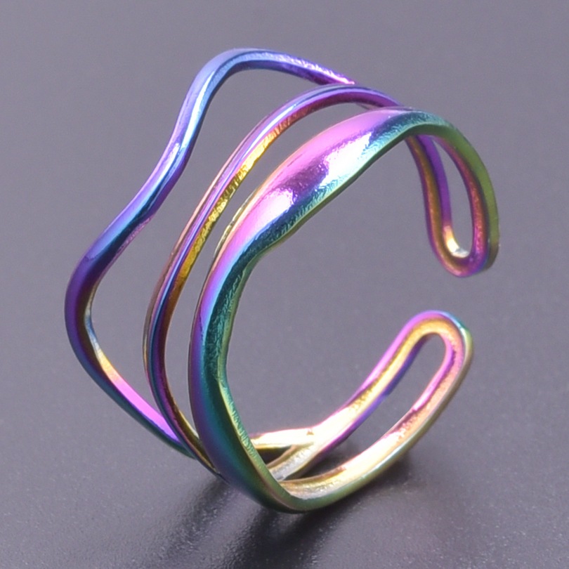 Daily Occasion 304 Stainless Steel Material Geometric Pattern PVD Coated Real Gold Plated 18K Gold Geometric 304 Stainless Steel Simple Style Waterproof Non Tarnish Open Ring