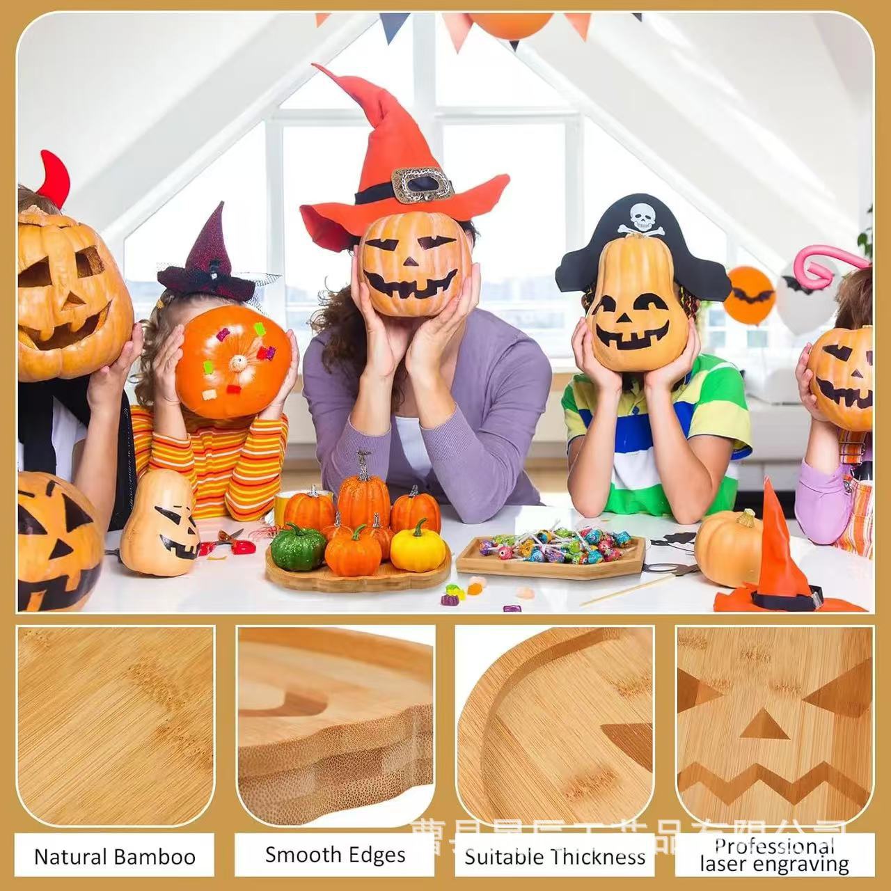 Bandeja de calabaza divertida de madera, decoración de fiestas navideñas, bandeja de frutas de pastelería, bandeja de desayuno de madera maciza para el hogar