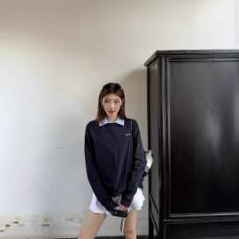 正确版本现货高品质MU家新款胸前刺绣长袖T恤OS宽松版型男女同款T