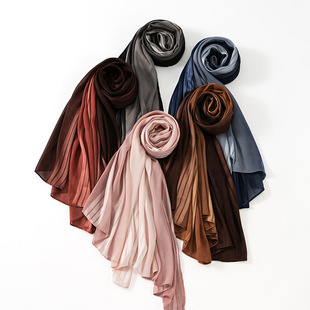 European and American New Hot-Selling Polyester Gradient Bright Silk Long Scarf for Women, Fashionable and Versatile High-Quality Island Silk Bright Silk Scarf